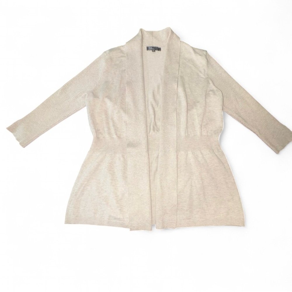 89th & Madison Elegant Beige Peplum Turnback Cardigan!